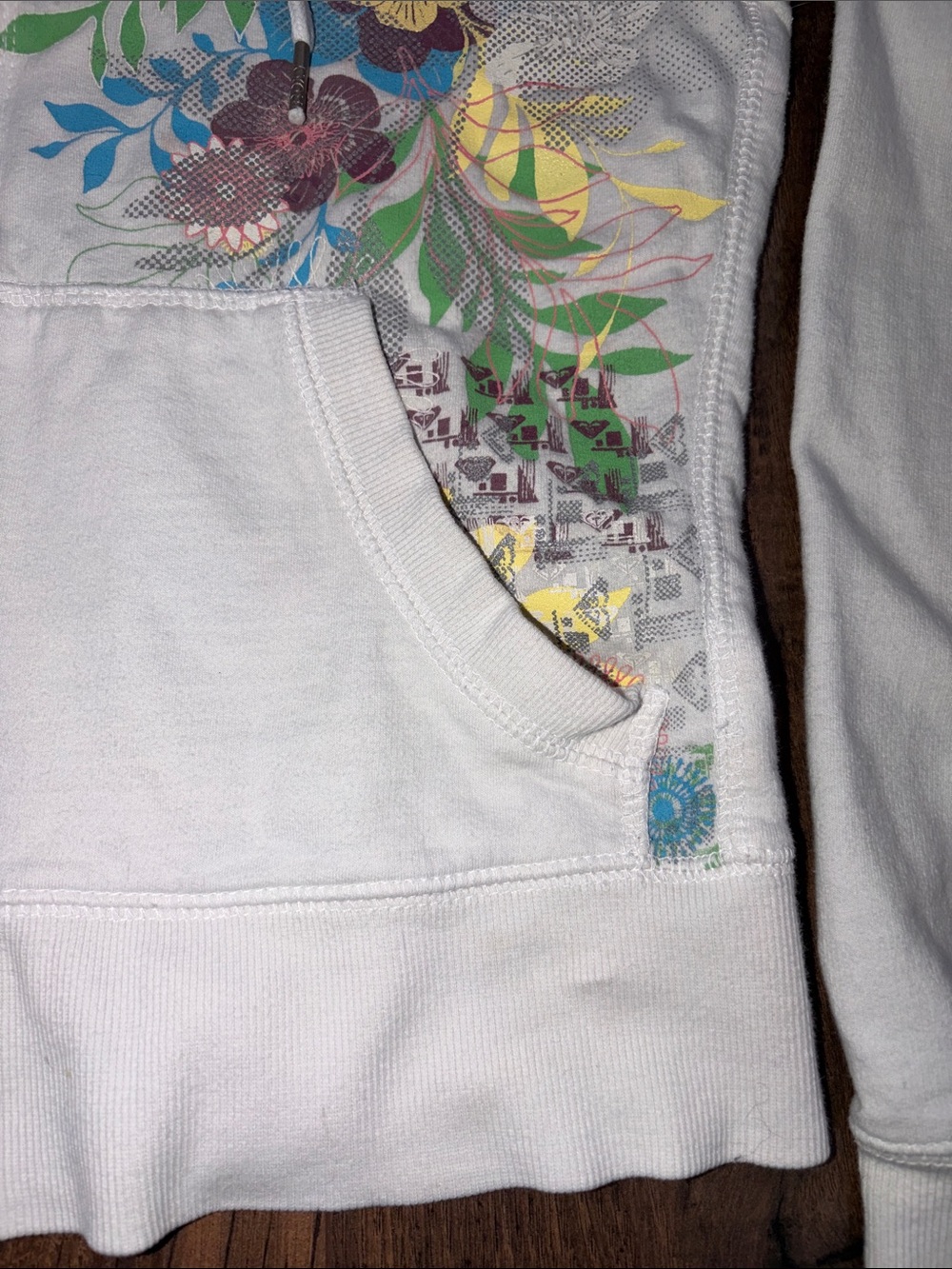 Roxy Zip Up Hoodie with Pink Logo and Multicolor Floral Print - Picture 7 of 14